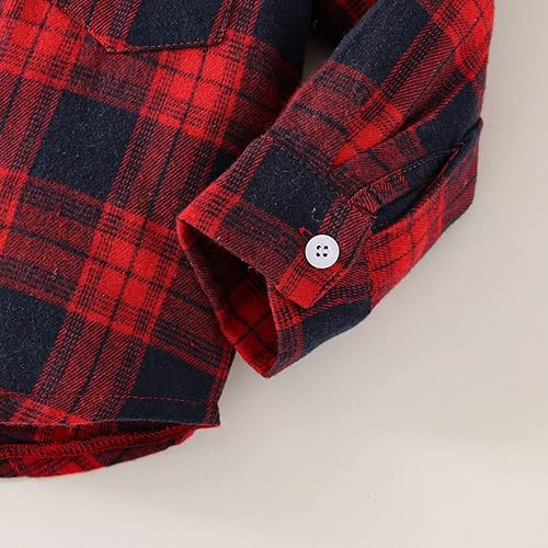 Miniatura 8 de Ropa para bebés y niños pequeños, conjuntos de otoño e invierno, con botones, camisa a cuadros con capucha y pantalones