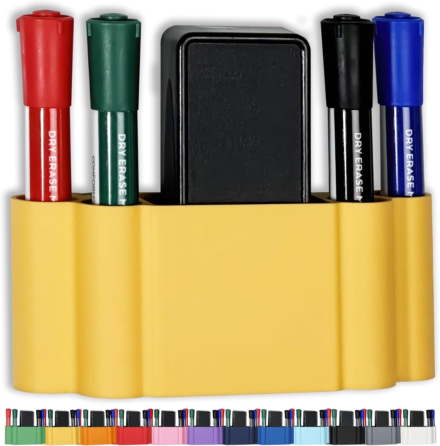 Glassboard Studio Magnetic Dry Erase Marker Holder - Super Strong for Magnetic Glass Whiteboard or Fridge - 2 Large Neodymium Magnets - No Slip Grip - Eco-Friendly PLA Plastic (Cherry Red, KIT)