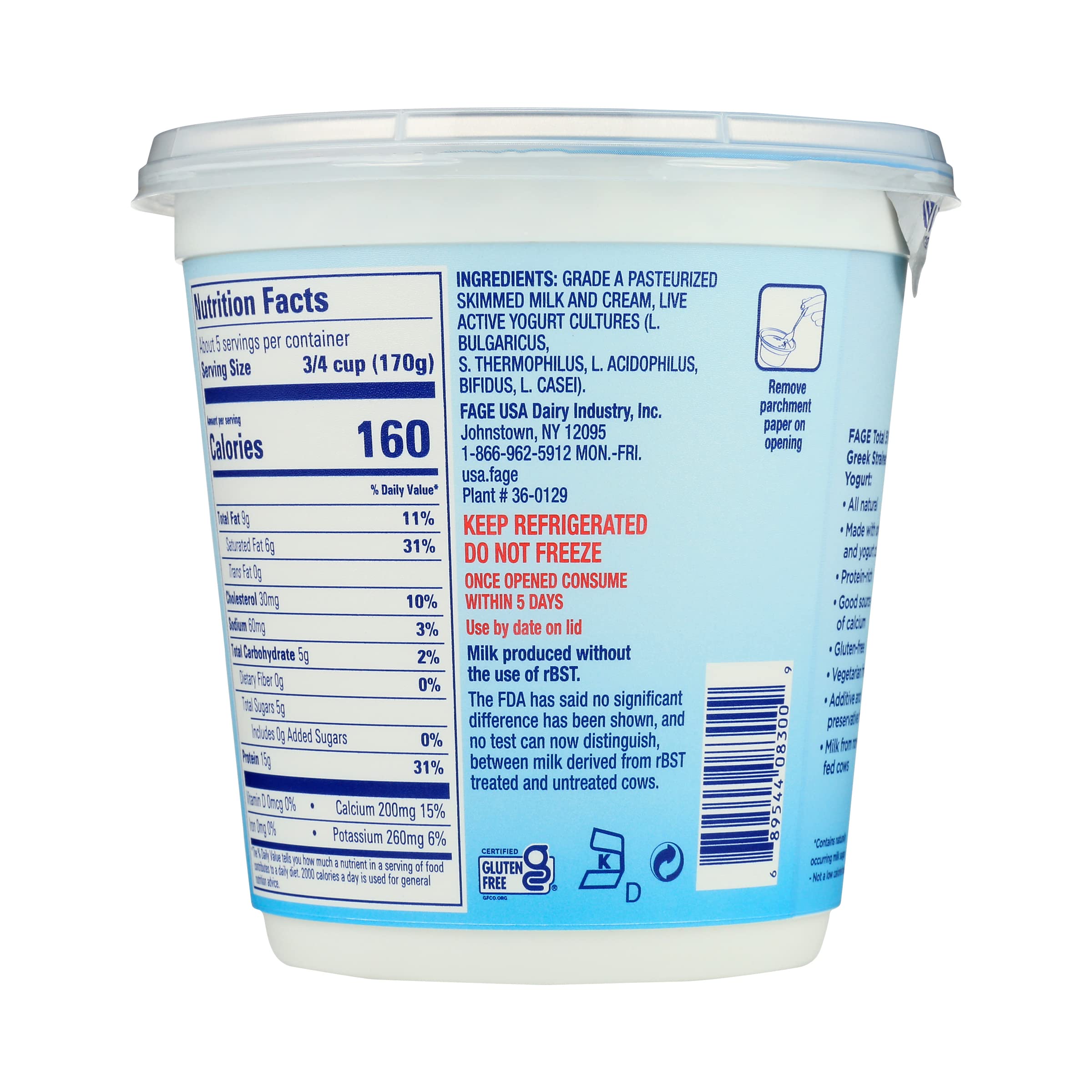 FAGE Total Greek Yogurt 5 Whole Milk Plain 32 oz — view 4