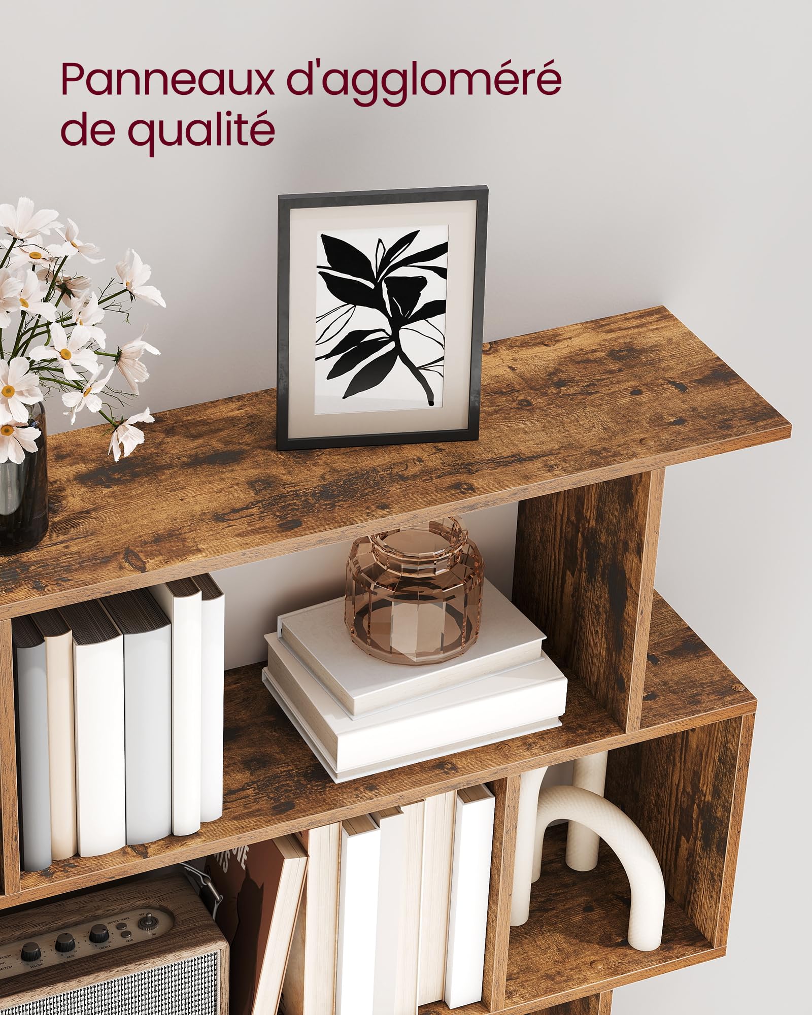 VASAGLE Custos Collection - Bibliothèque, Étagère sur 5 Niveaux, 24 x 90 x 159 cm, Meuble de Rangement, avec Compartiments Ouverts, pour Salon, Chambre, Bureau, Marron Rustique LBC416K01