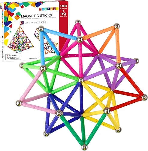 Miniatura 2 de Bloques de construcción magnéticos, [132 piezas] Juego de palos de construcción alargados, juego de juguetes de tallo magnético, rompecabezas 3D no