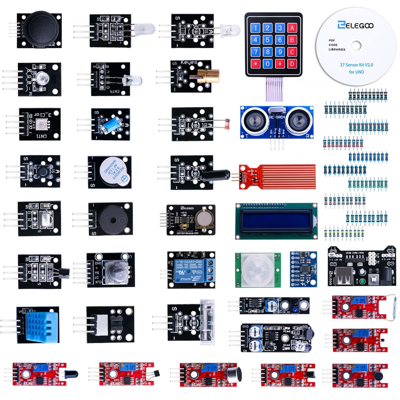 ELEGOO Aufgerüsteter 37 in 1 Sensormodul Bausatz Kompatibel mit Arduino IDE mit Anleitung für Elektronik Projekte, Mikrocontrollerboards Nicht im Lieferumfang Enthalten
