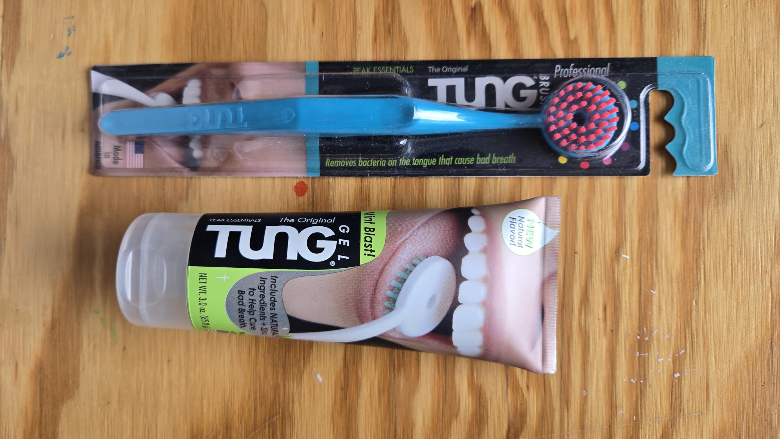 TUNG - Kit de limpieza de lengua, cepillo TUNG y gel natural de chorro de menta, eliminador de olores contra el mal aliento, defensa de la halitosis, fabricado en Estados Unidos (juego de 1)