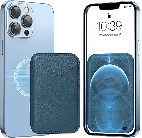 Miroddi Funda magnética para iPhone 171615141312, cartera magnética de cuero ultrafina con 2 ranuras para tarjetas, bloqueo RFID, no más caídas, azul