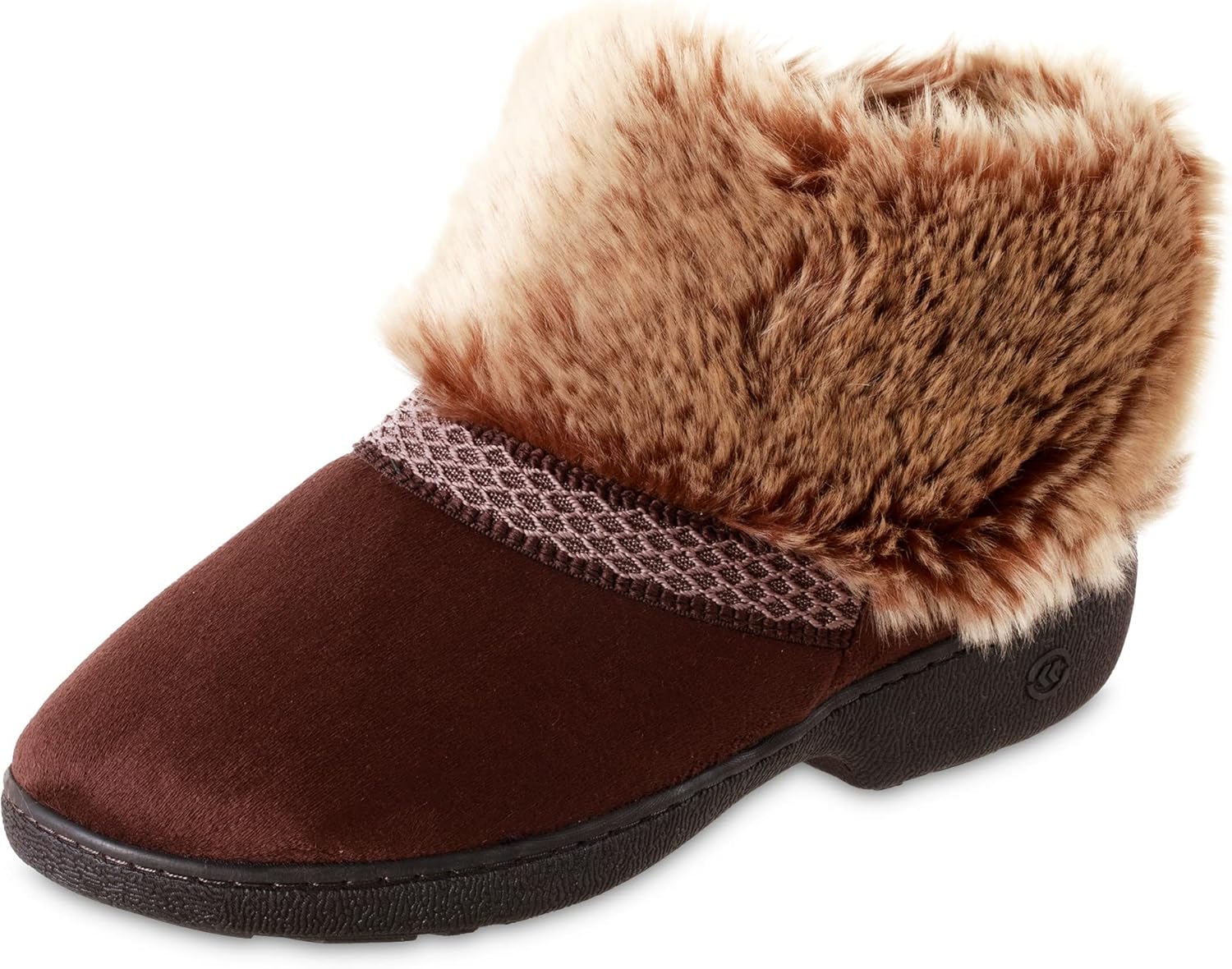 isotoner Women's Indoor/Outdoor Microsuede Mallory Boot Slippers with Memory Foam Comfort , Dark Chocolate, 6.5-7