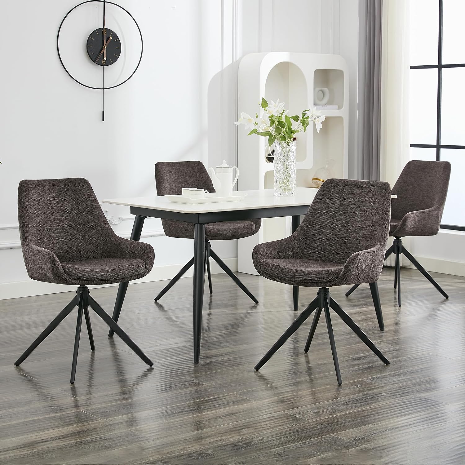 Dining Room Chairs Set of 4 Modern Swivel Dining Chairs Armless Design Kitchen Chairs for Dining Room Living Room Study Black