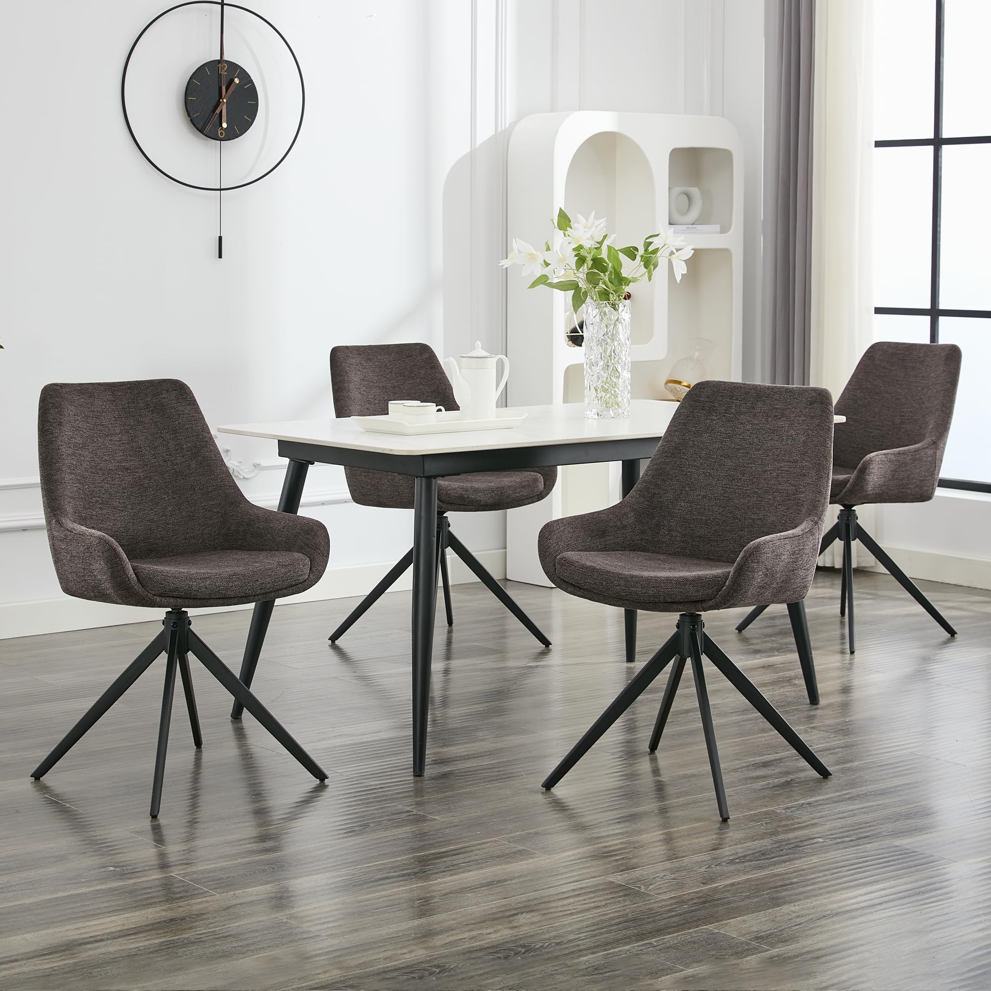 LONXIU Esszimmerstühle 4er Set, Moderne Esszimmerstühle drehbar, Armless Design Küchenstühle für Esszimmer, Wohnzimmer, Arbeitszimmer, Schwarz Küche, Haushalt & Wohnen