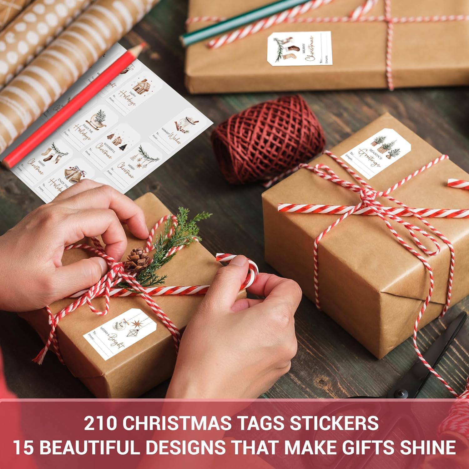 AUDREE 210 Pcs Christmas Gift Tags Sticker - Self Adhesive Cozy Holiday Gift Tags for Xmas Presents - Christmas Name Tags Label Stickers for Xmas Gifts Wrap Presents Box Envelope Decor - Image 4