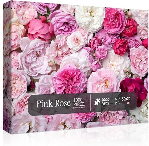 Miniatura 8 de PICKFORU Rompecabezas de flores rosas rosas para adultos de 1000 piezas, rompecabezas de flores con hermosa rosa, rompecabezas de plantas como