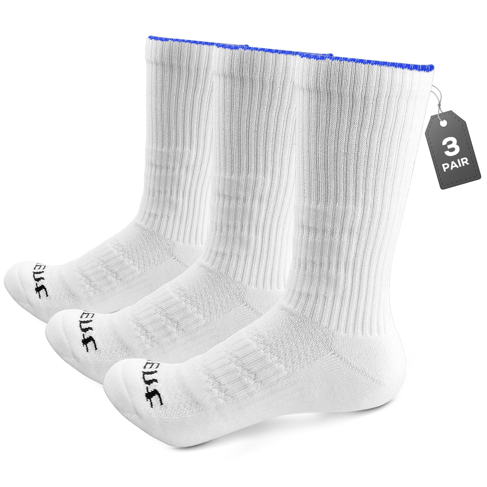 Lalent Men's White Socks Cushion Anti Blister Running Socks Breathable Hiking Socks Crew Performance Athletic Socks For Work Walking Cycling Trekking Trainer Outdoor