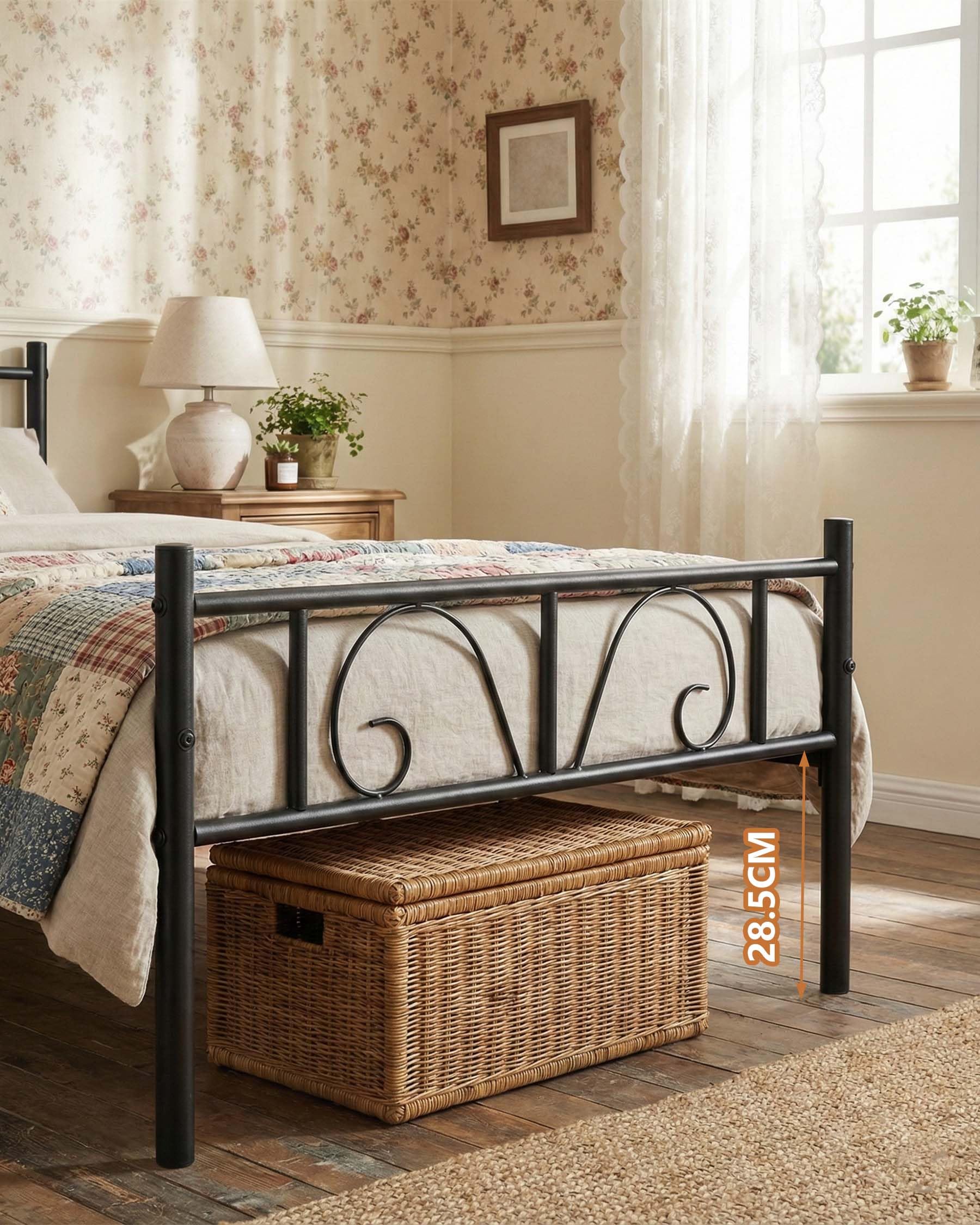 Metallbett 90x200 cm Bettgestell Schwarz, Modern Jugendbett mit Lattenrost, Gästebett mit Aufbewahrungsregalen, Einzelbetten Einfache Montage, Bettgestell 90 x 200, Schwarz
