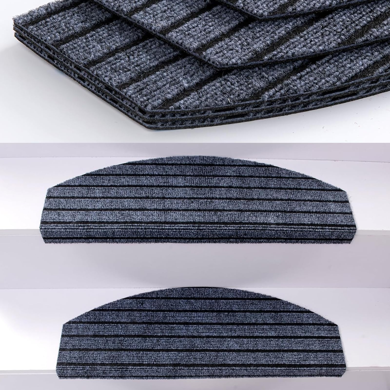 Stufenmatten Innen rutschfest 15 Stück 60x 24 cm Treppenteppich Selbstklebend Mit 100% Polyester TPE -Rücken, Schutz Treppenstufen Matten für Kinder, Älteste und Haustiere (Dunkelgrau)