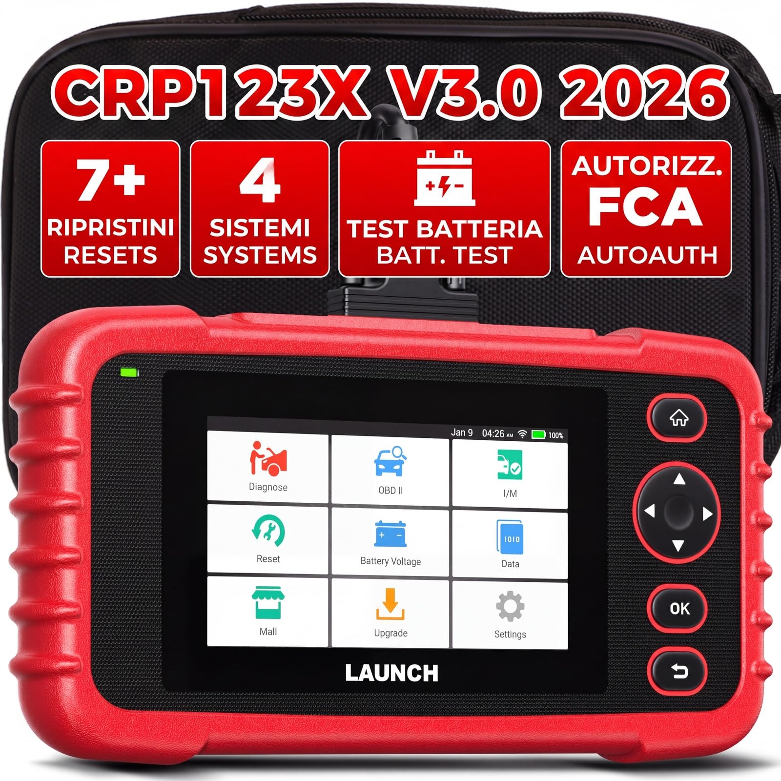 LAUNCH CRP123X V3.0 64G - Dispositivo diagnostico professionale OBD2 per tutte le auto e marche, diagnosi a 4 sistemi con reset: EPB DPF servizio olio, SAS/BMS test batteria, lettura VIN incluso a