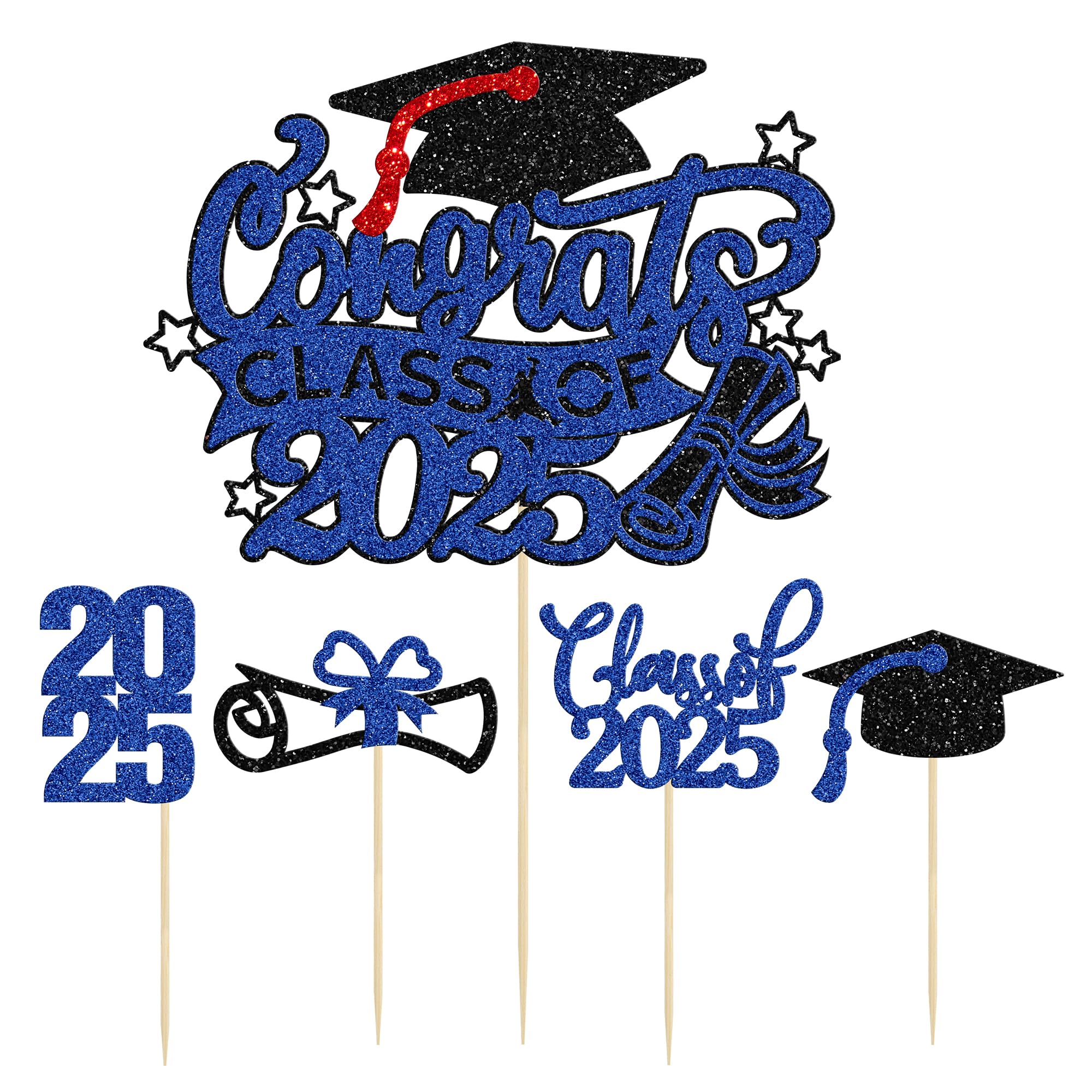 Gyufise 25Pcs 2026 Graduation Cupcake Toppers Glitter Class of 2026 Cake Topper Diploma Grad Cap Class of 2026 Cupcake Picks Decorations for 2026 Graduation Theme Party Supplies Black Blue - Image 3