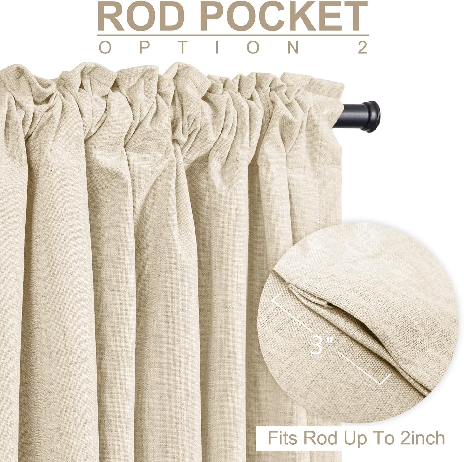 100% Blackout Shield Linen Blackout Curtains for Bedroom 72 Inches Long, Back Tab/Rod Pocket Living Room Drapes, Thermal Insulated Blackout Curtains 2 Panels Set, 50" W x 72" L,Cream Beige thumbnail