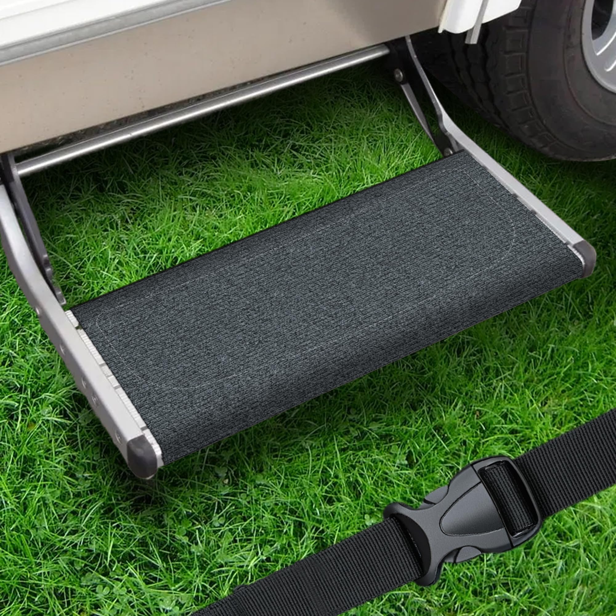 EFEALL Wohnmobil Trittstufen Fußmatte, Schnallenverschluss rutschfeste Verstellbare Trittstufe Teppich Wohnmobil, Stufenmatten Wohnmobil für 18–24 cm / 7-10'' Trittstufe Wohnmobil, Grau
