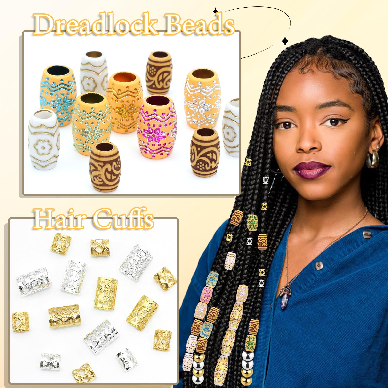 232PCS Haarschmuck für Zöpfe Loc Dreadlock Perlen gemischte Farbe Holz Haar Perlen Metall Legierung Zöpfe Manschetten Spulen Ringe Haarschmuck Zubehör Set für Frauen