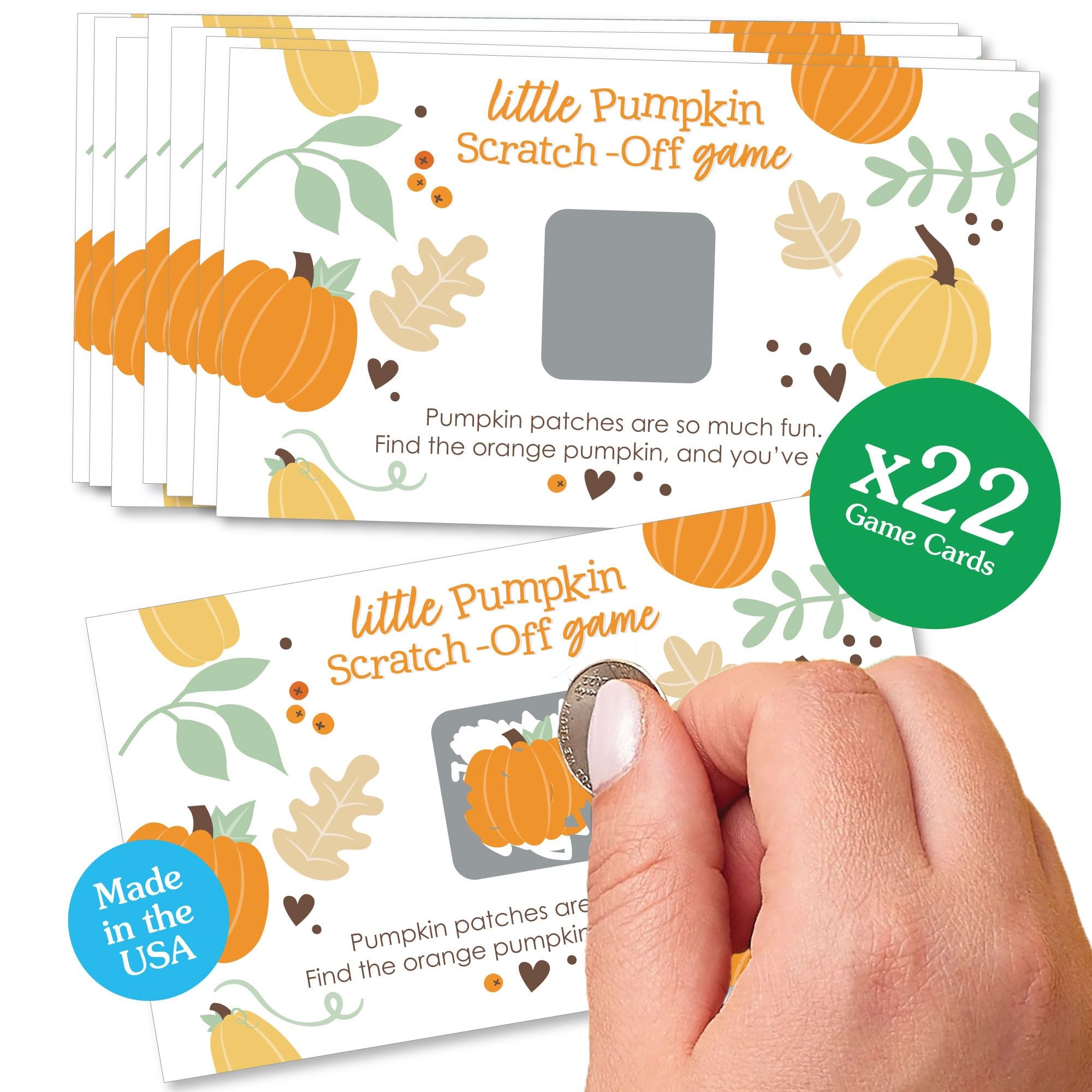 Big Dot of Happiness Fall Baby Shower Games - Little Pumpkin Theme Scratch Off Cards with 22 Cards, Autumn Baby Celebration Party Supplies, Neutral