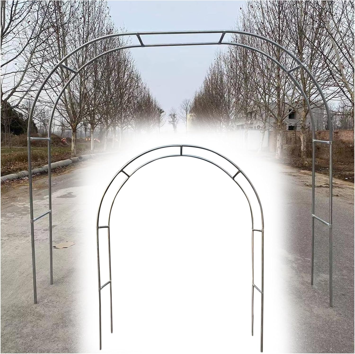 7.5ft/7.9ft Stainless Steel Garden Arch Arbor, Decorative Trellis for Climbing Plants, Wedding Ceremony Pergola, Outdoor Patio Archway for Roses & Vines, Durable Frame S