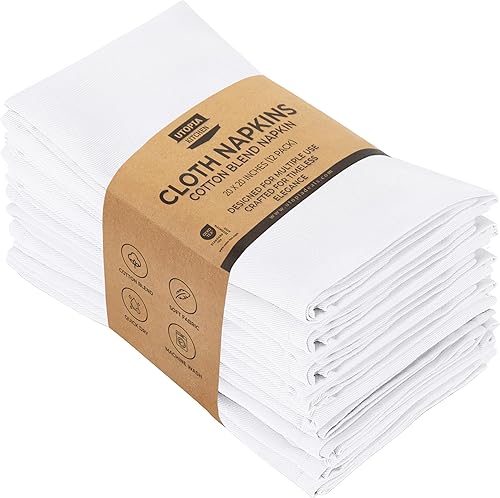 Miniatura 5 de Utopia Kitchen Servilletas de tela blanca paquete de 12, 20 x 20 pulgadas mezcla de algodón absorbente, lavables y reutilizables, para cenas,