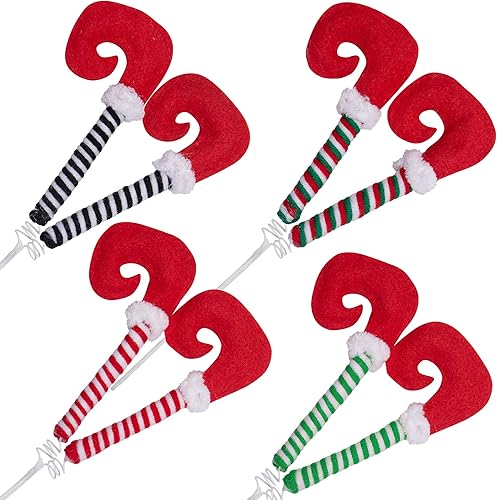 6 púas de patas de elfo de Navidad, adornos de árbol de pies de elfo de 13 pulgadas con alambre fijo, púas de felpa a rayas para patas de elfo para