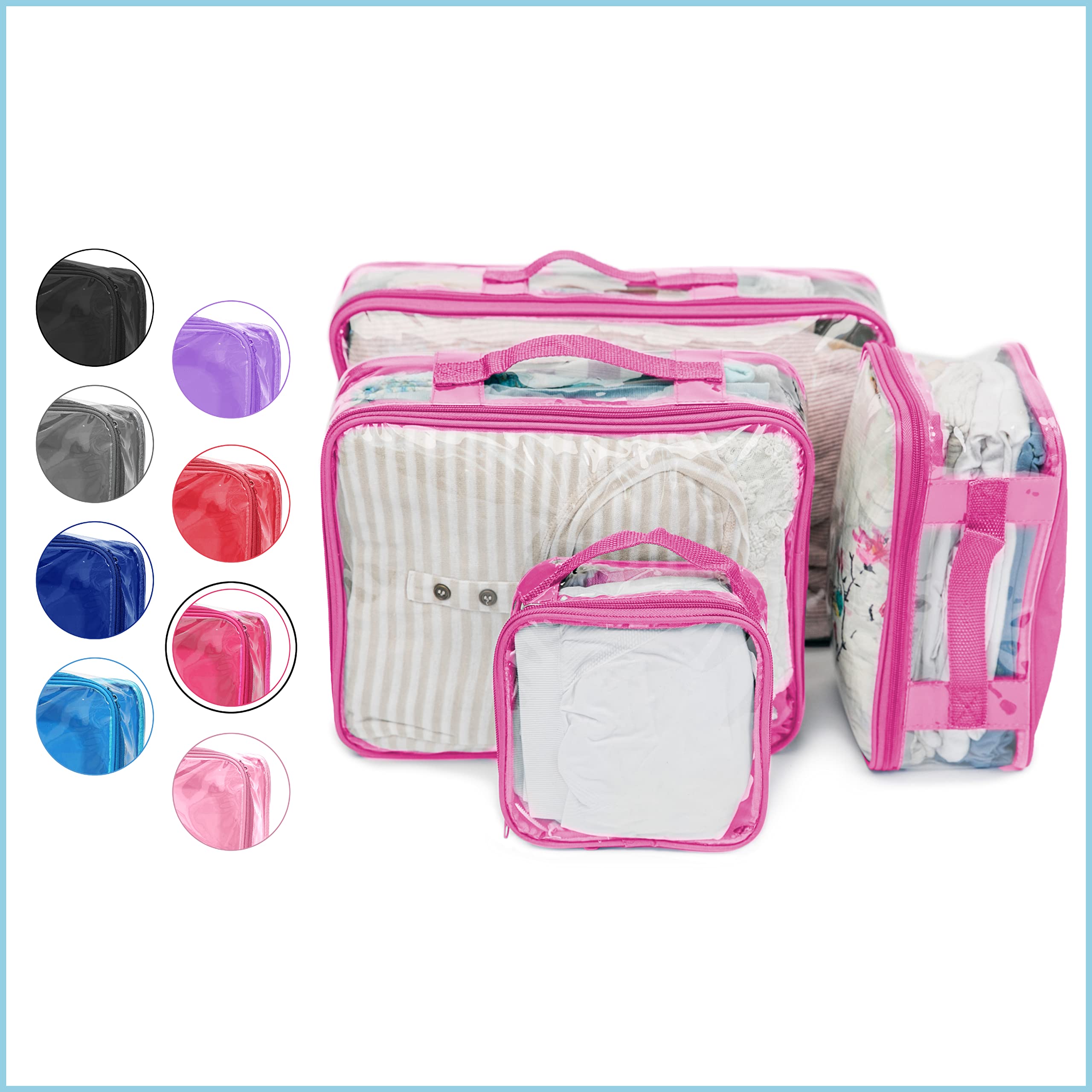 EzPacking Claro Embalaje Conjunto de Cubos de 4/7-10 días de plástico de PVC Ropa/Premium Un tamaño Color de Rosa