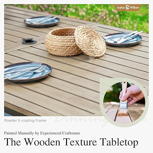 Miniatura 54 de Sophia & William Mesa de comedor cuadrada de 37 pulgadas para patio al aire libre con agujero para sombrilla de 1.57 pulgadas, mesa resistente a