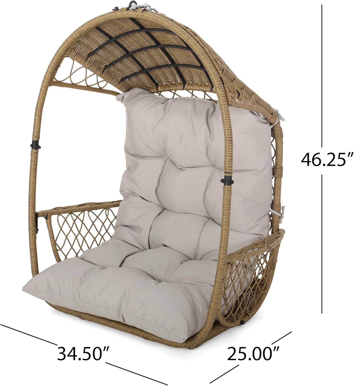 Christopher Knight Home Amanda Wicker Hanging Chair with Stand, Light Brown, Brown, Beige