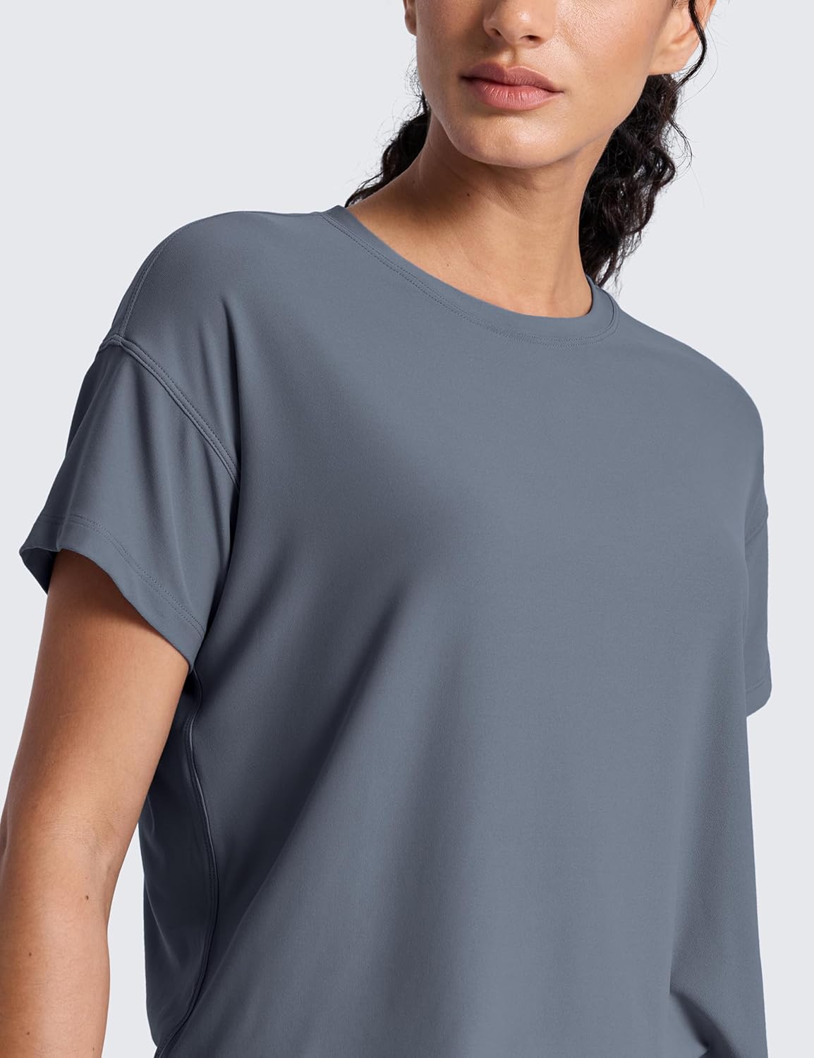 CRZ YOGA Cloudweight High Neck Workout Tops for Women Basic Athletic Lightweight Short Sleeve Shirts Loose Running T-Shirt