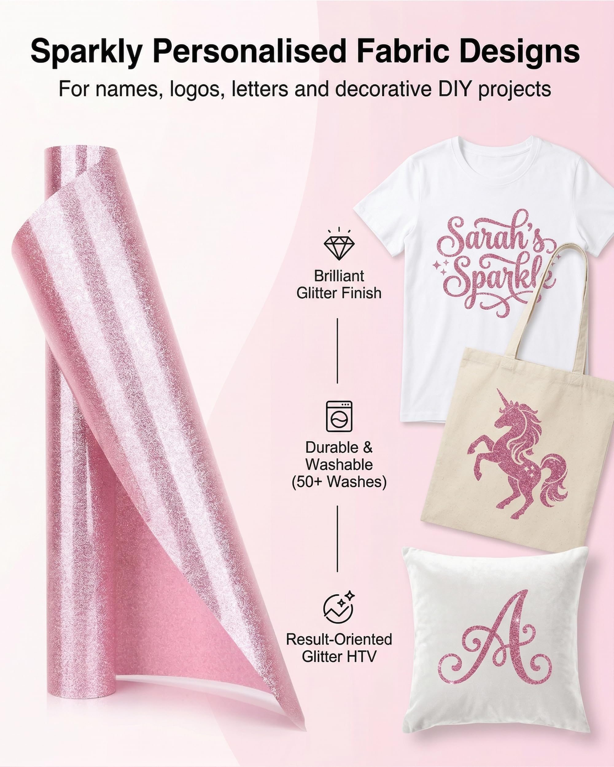 100cm x 30cm Heat Transfer Vinyl Rosa Folie Textil Plotter Bügelfolie Glitzer HTV Iron On Muster Logo Brief für T-shirts Wärmeübertragungsfolie - Glitzer Rosa Plotterfolie