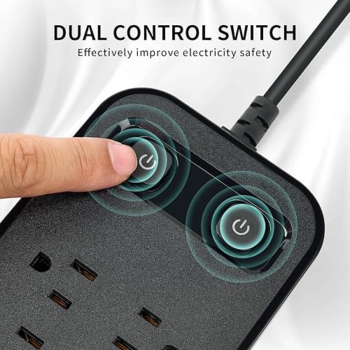 Miniatura 6 de Regleta de alimentación de 10 pies con cable de extensión de puertos USB, 12 salidas y 2 puertos USB y 2 puertos USB-C (5V 3.1A), cable de extensión