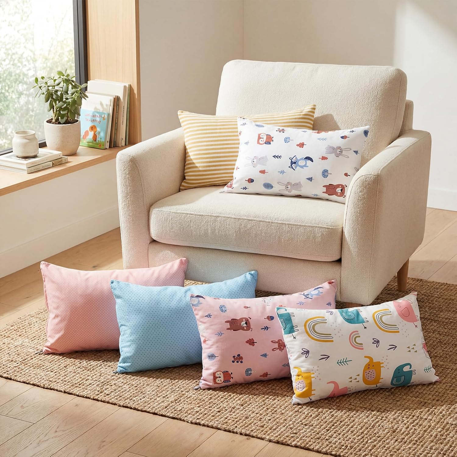 Kigley 6 Pack Mini Pillows for Daycare 9.1 x 13.8'' Small Travel Pillow Bulk Soft Breathable Cotton Pillow for Nap Travel Pet Neck Lumbar Purse Insert(Animal,Color Mixing)