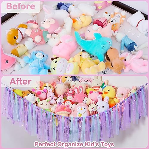 Miniatura 5 de Beinou Hamaca colgante para animales de peluche con luces LED, borlas coloridas, hamaca para animales de peluche para niños, sala de juegos,