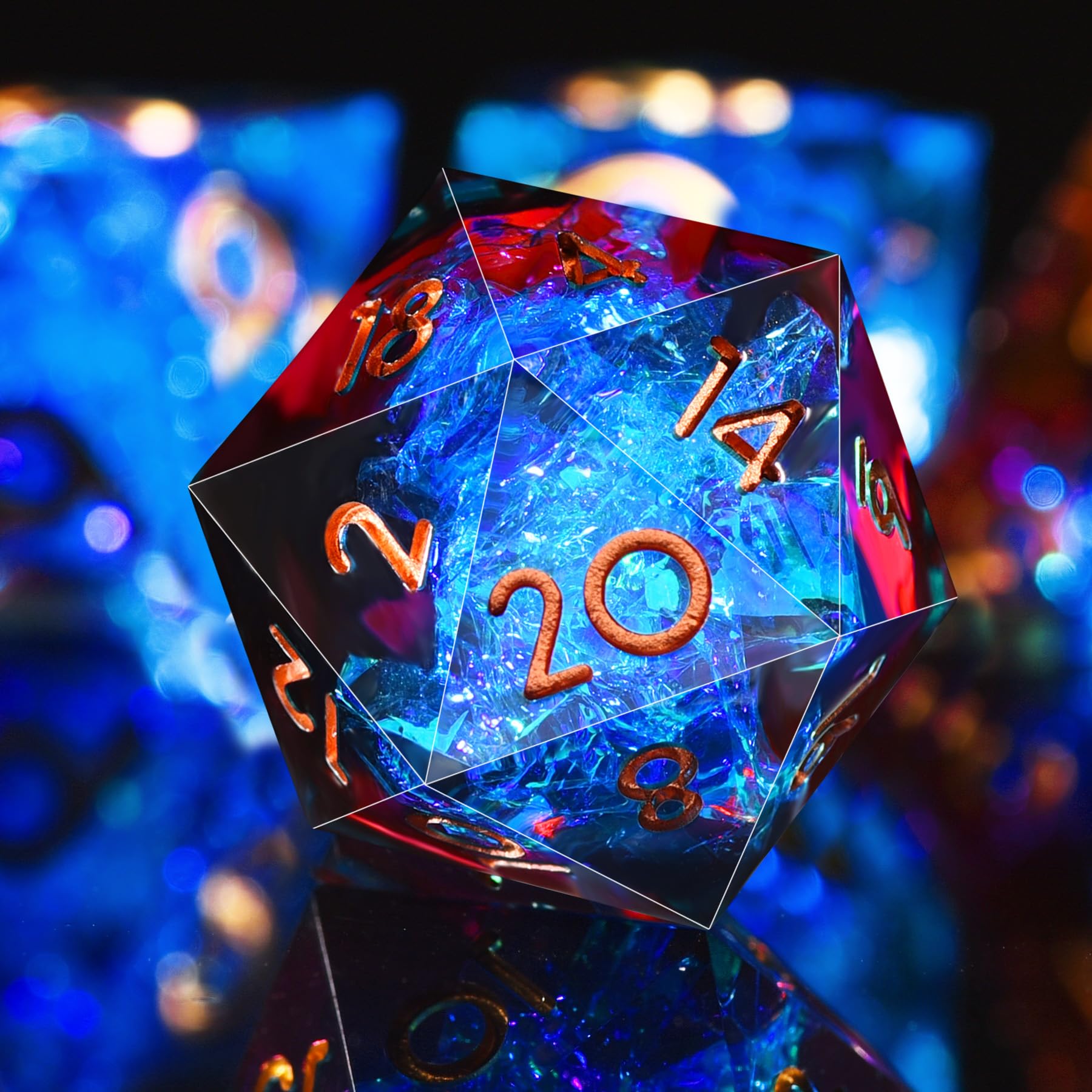 SIQUK 7 Pièces Dés Polyédriques 7 Die Dés D4 D6 D8 D10 D12 D20 D% Jeu de Dés Polyédriques pour Donjons et Dragons DND RPG MTG, Rouge Flamme & Bleu Glace - 4