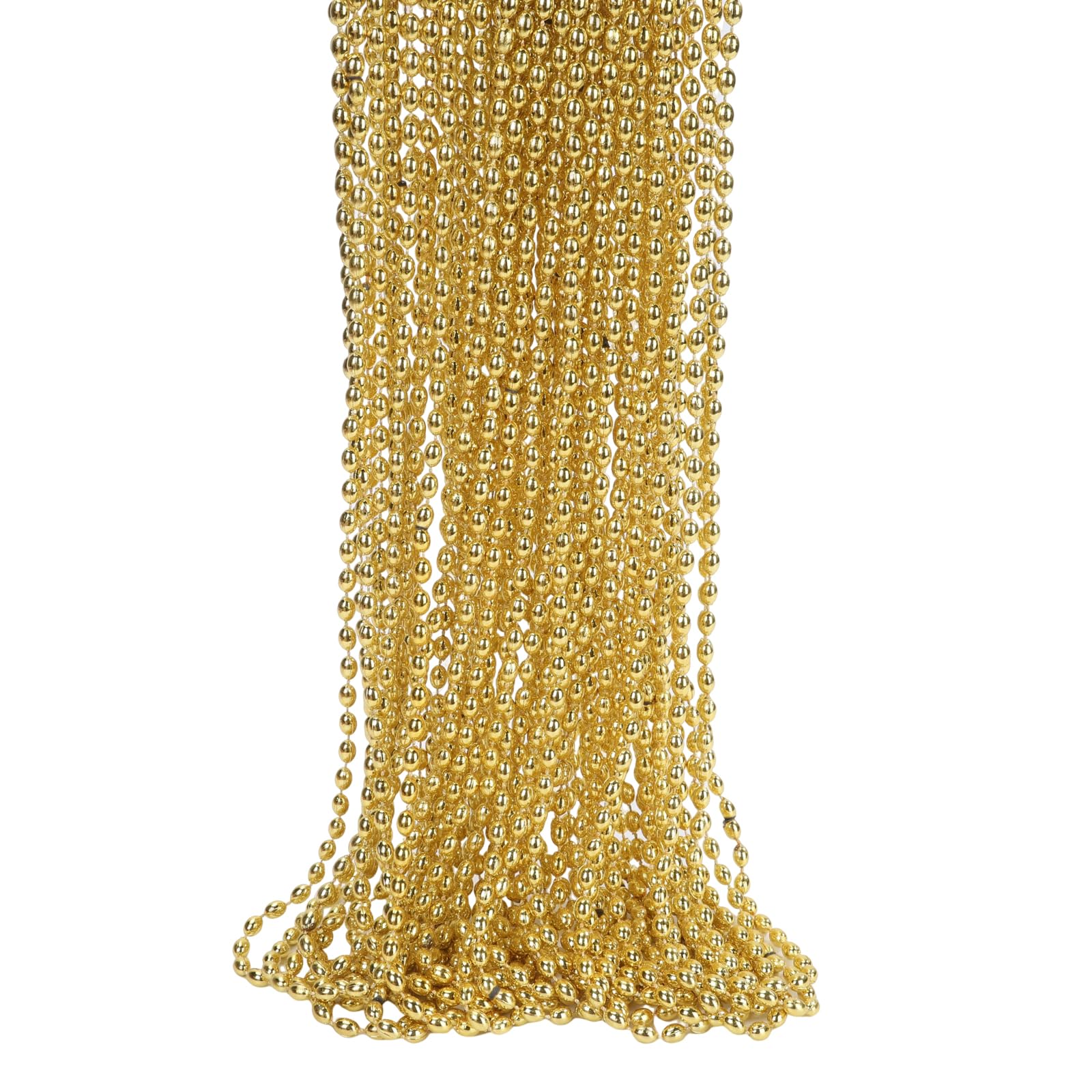 SWANUCKY Mardi Gras Beads Necklaces, 30 Inch Plastic Beads for Party Favors, Festival Decorations, Parade Throws, Christmas, St. Patrick's Day Celebrations (Oval) (48, Gold) (48, Gold)