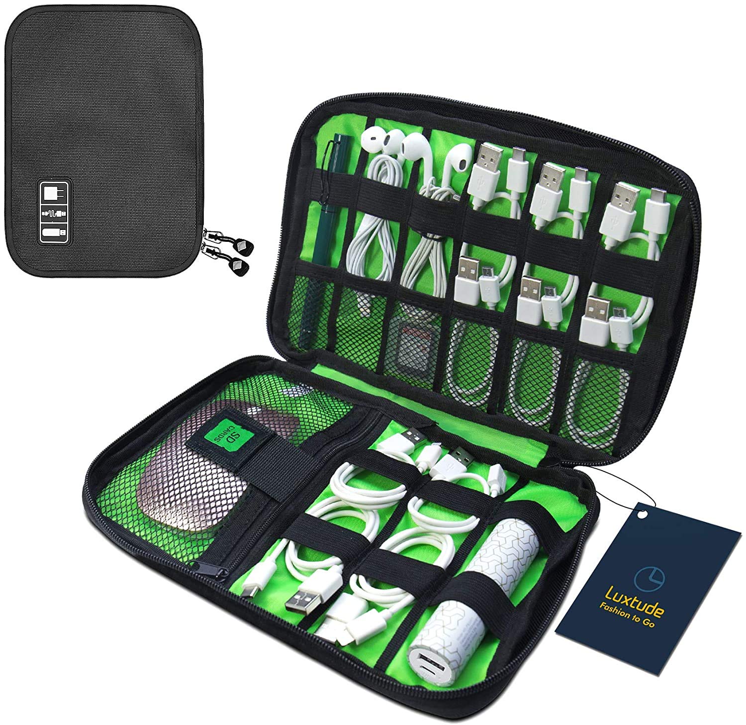 AMERTEER Electronic Organizer, Compact Cable Organizer, Portable Cord Organizer, Travel Organizer Bag for Cable Storage, Cord Storage and Electronics Accessories Phone/USB/SD/Charger Organizer (Black)