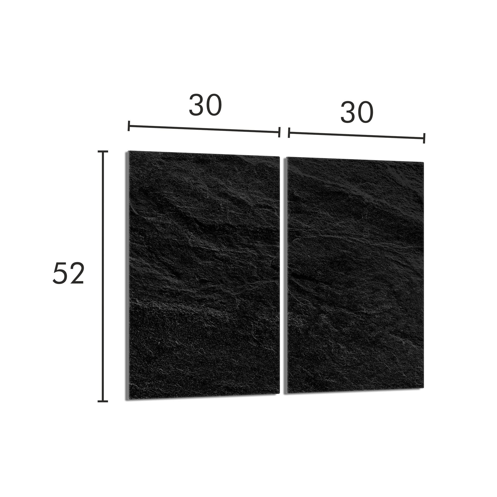 Herdabdeckplatten 2-Teilig 2x30x52 cm Ceranfeldabdeckung Küche Elektroherd Induktion Herdschutz Spritzschutz Glasplatte Schneidebrett aus Gehärtetem Glas, Schiefer Schwarz