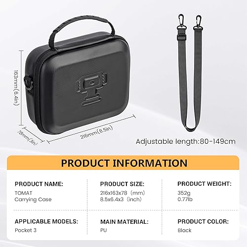 Miniatura 8 de Tomat Osmo Pocket 3 Caso, bolsa protectora de almacenamiento de PU portátil para DJI Osmo Pocket 3 Creator Combo Accesorios con correas de hombro