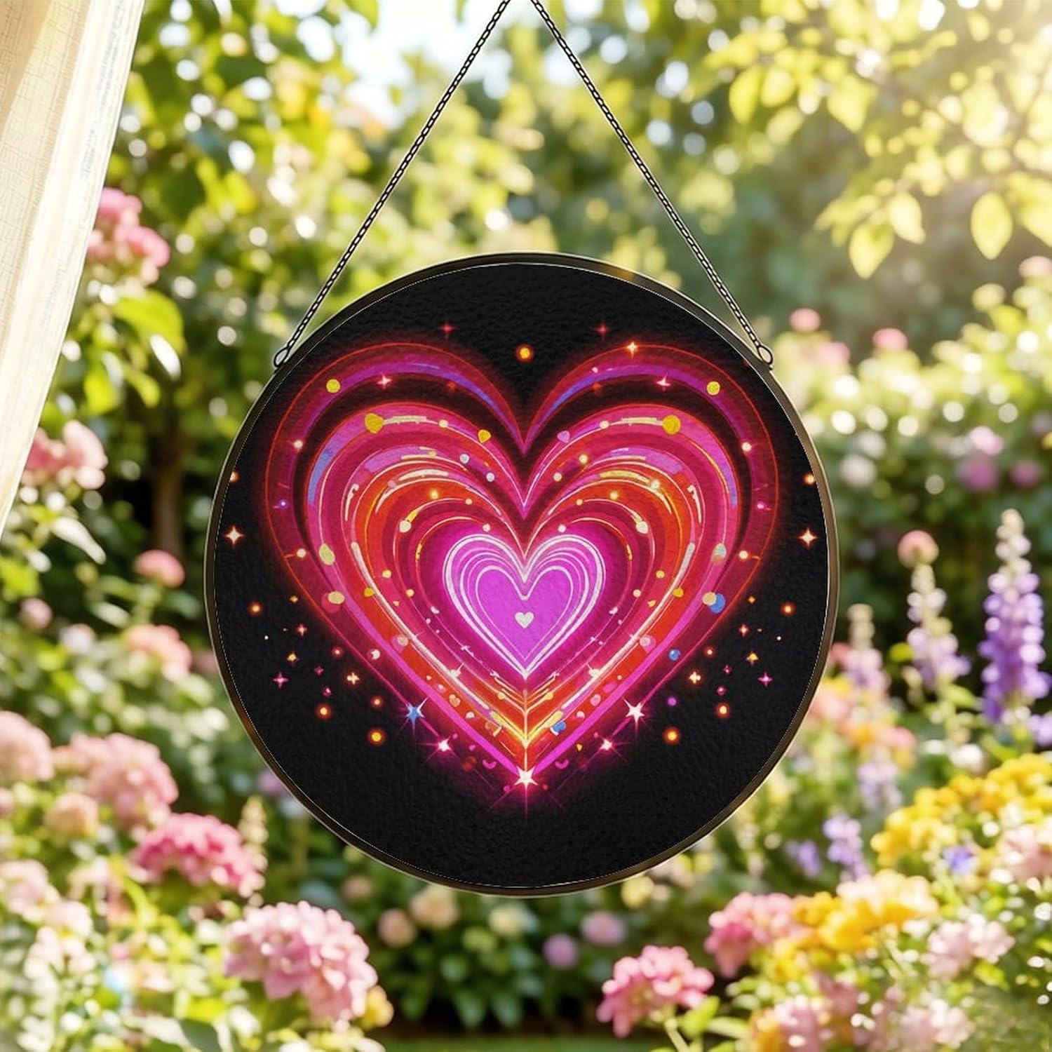 Stained Glass Hanging Sign Suncatcher, Illuminated Heart