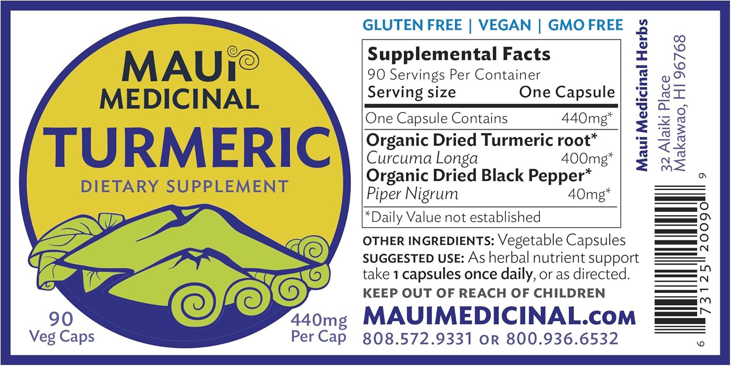 Organic Turmeric & Black Pepper 90 Veggie Capsules - 440mg per Capsule