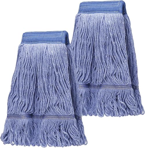 2 Pack Mop Head Replacement, Cleaning Heavy Duty Mop Head Commercial Replacement, Wet Industrial Blue Cotton Looped End String Head Refills, Heavy Mop Replace Head, for General and Floor Cleaning
