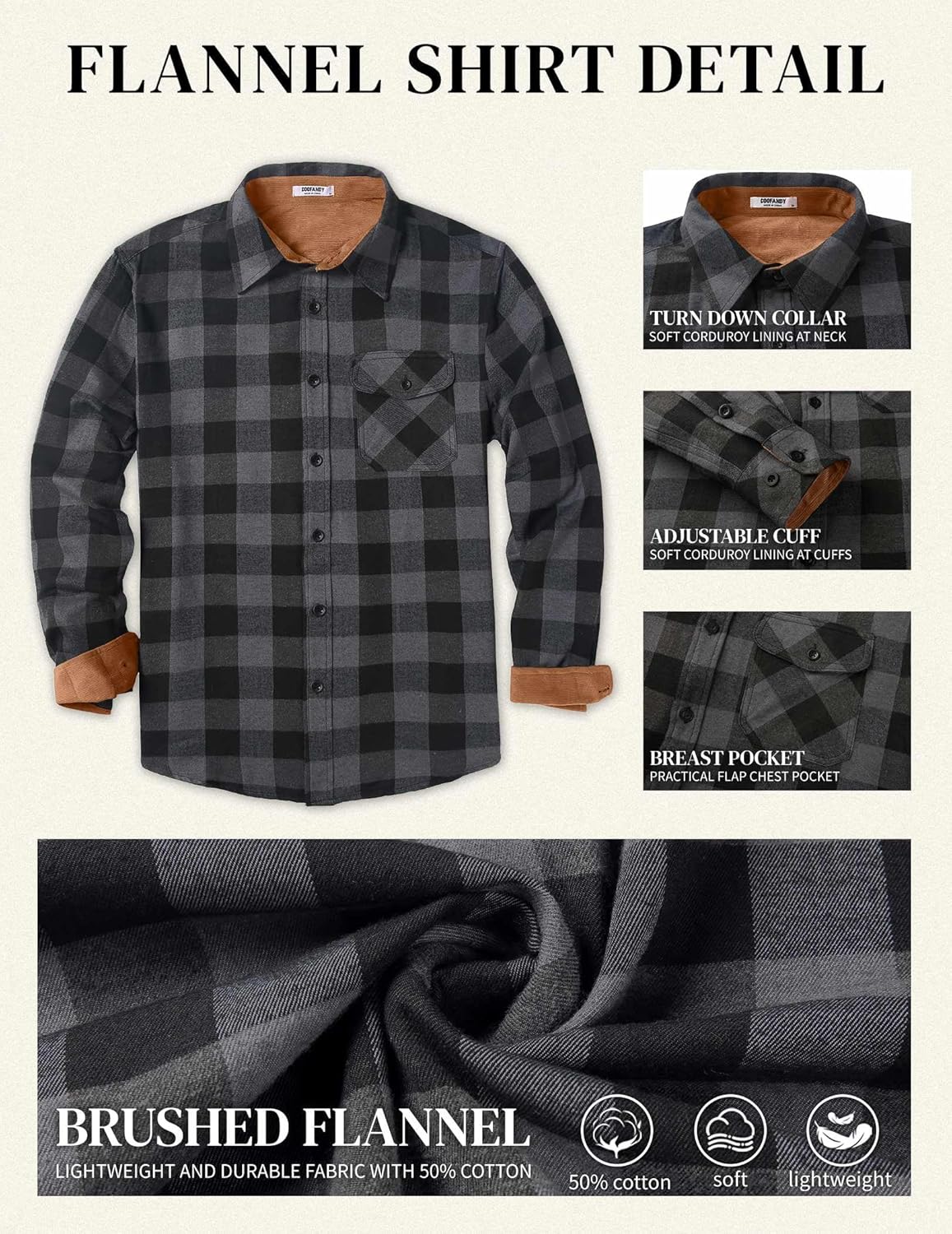 COOFANDY Men's Flannel Long Sleeve Button Down Casual Plaid Shirt With Pocket - Image 6