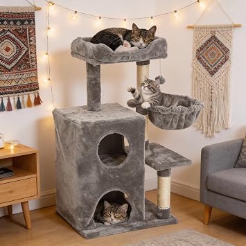 Multi-Level Cat Tree Tower for Large Cats with Scratching Posts, Condos, Perch, Hammocks & Toys, Cat Jungle Gym for Indoor Cats, Ideal for Multi-Cat Households, Gray