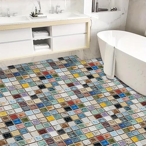 Miniatura 5 de Azulejos autoadhesivos de 12 x 12 pulgadas, multicolores para despegar y pegar, tablones de vinilo retro con patrón de mosaico para cocina, baño,