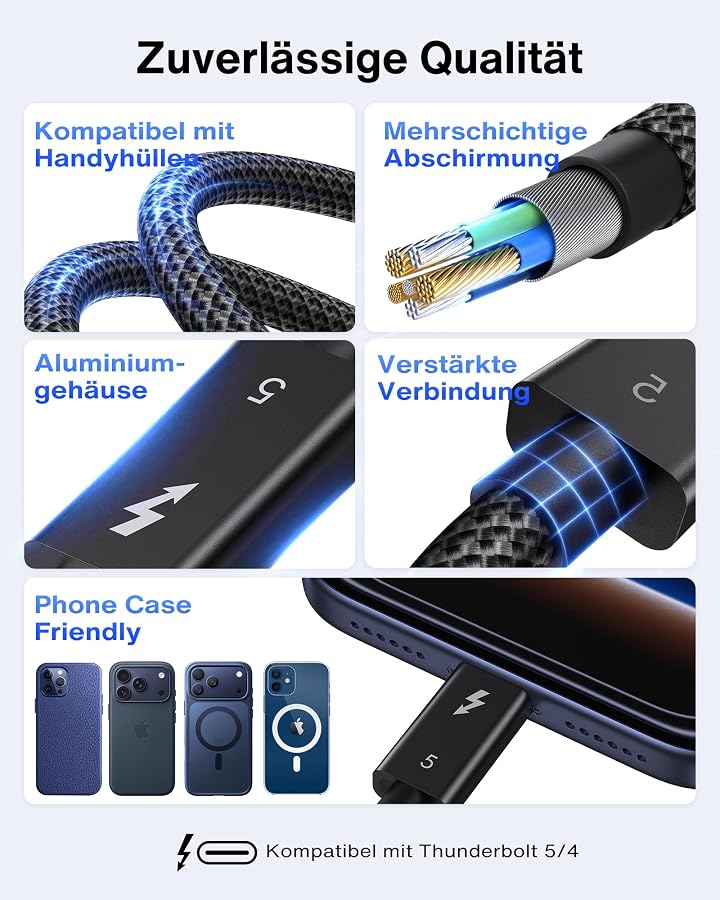 iVANKY Thunderbolt 5 Kabel 80Gbps [Intel-zertifiziert] 240W USB C Kabel 1M | 120Gbps Bandbreite 80Gbps Daten, USB4 Ladekabel, 8K Video, Für MacBook Pro M5/Air, iPhone 18 Pro/17/16, iPad Air M4, Laptop, Bild 5