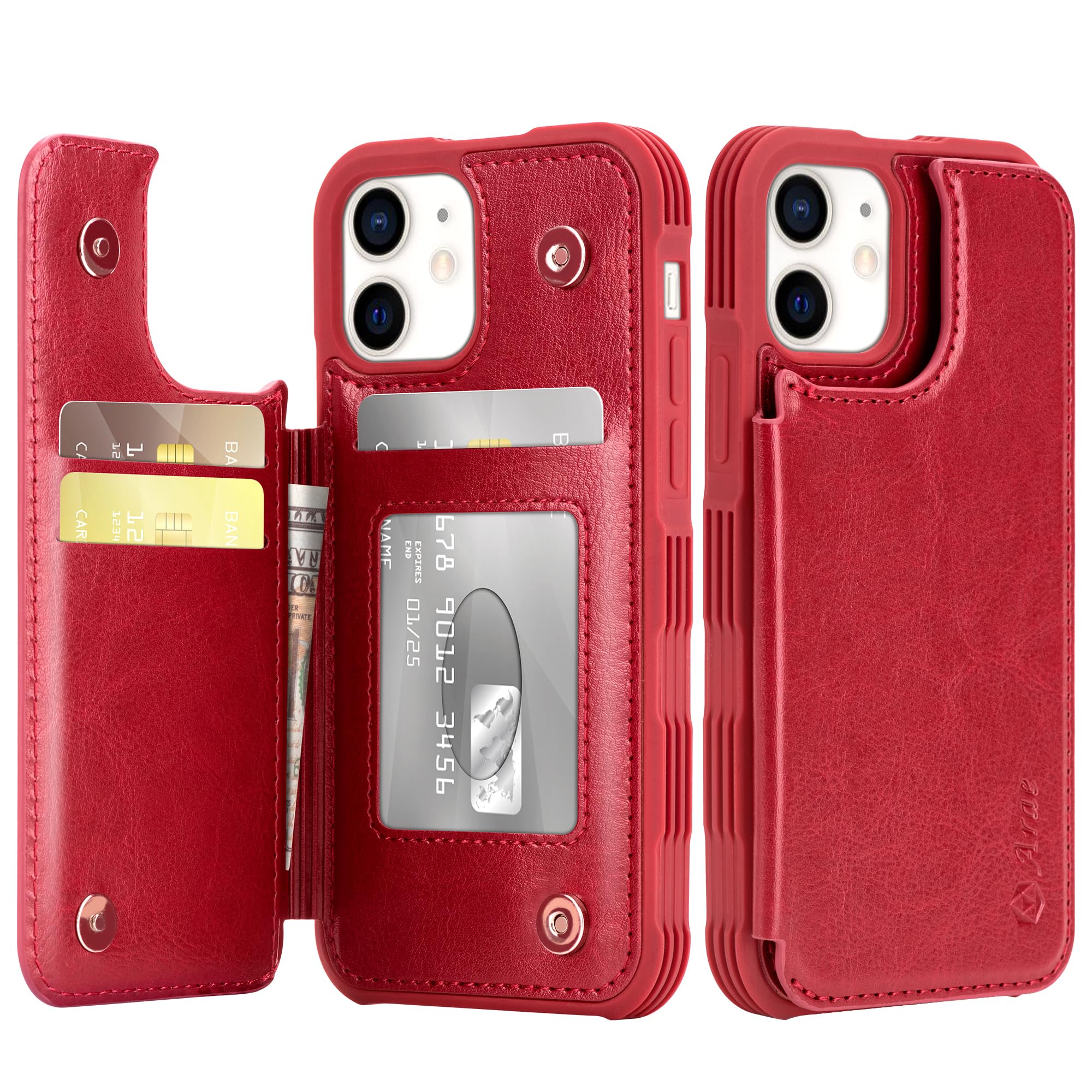 Arae Compatible for iPhone 12 Case and iPhone 12 Pro Case with Card Holder - Wallet Case with PU Leather Card Pockets Back Flip Cover for iPhone 12/12 Pro 6.1 inch - Wine red (B08DKH6FMT) Amazon Price History, Amazon Price Tracker