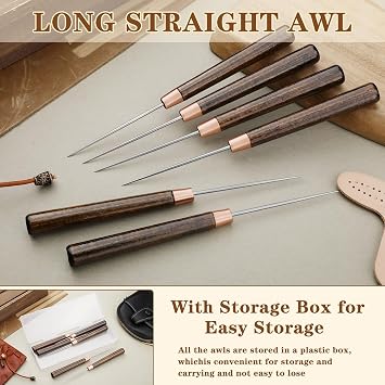 ZXIIXZ 6 Pcs Scratch Awls with Wooden Handle Leather Stitching Sewing Awl
