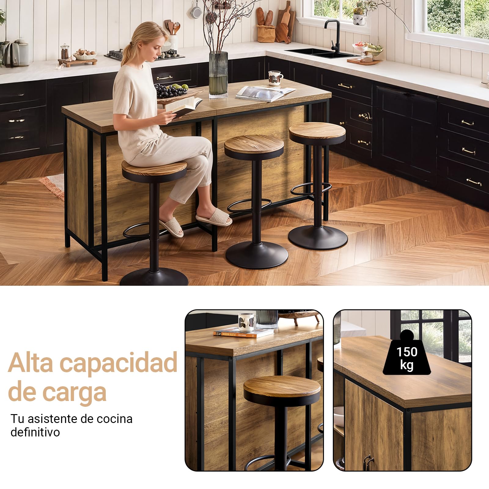 SoBuy Isla de Cocina, Armario de Almacenaje Multifuncional, Mueble de Cocina, Sideboard para Sala de Estar, Aparador, Armario Auxiliar Vintage 170 x 60 x 89 cm KNL01-F