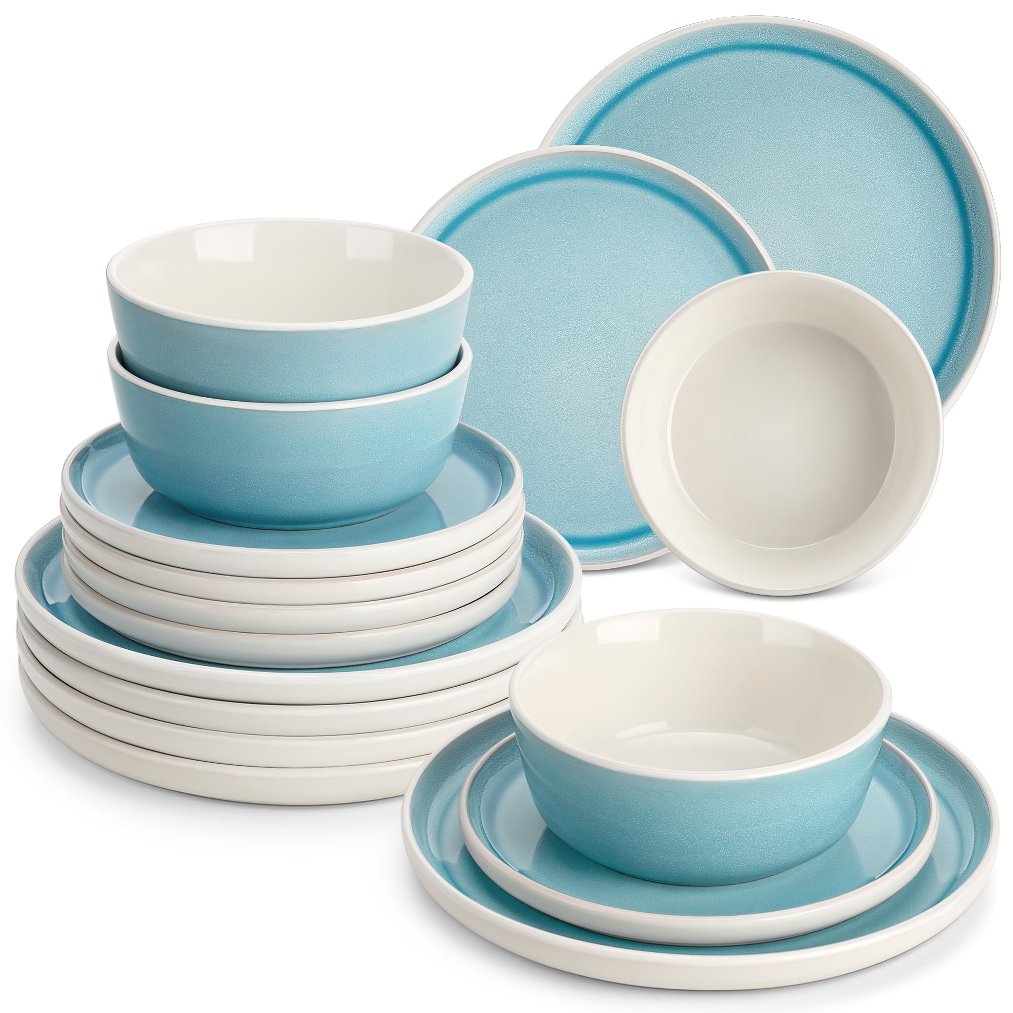 vancasso ELBA 18 Piece Dinner Set for 6, Durable Stoneware Plates and Bowls for Everyday Meals, Blue Reactive Glaze Set with Dinner Plates, Dessert Plates & Cereal Bowls, Microwave & Dishwasher Safe