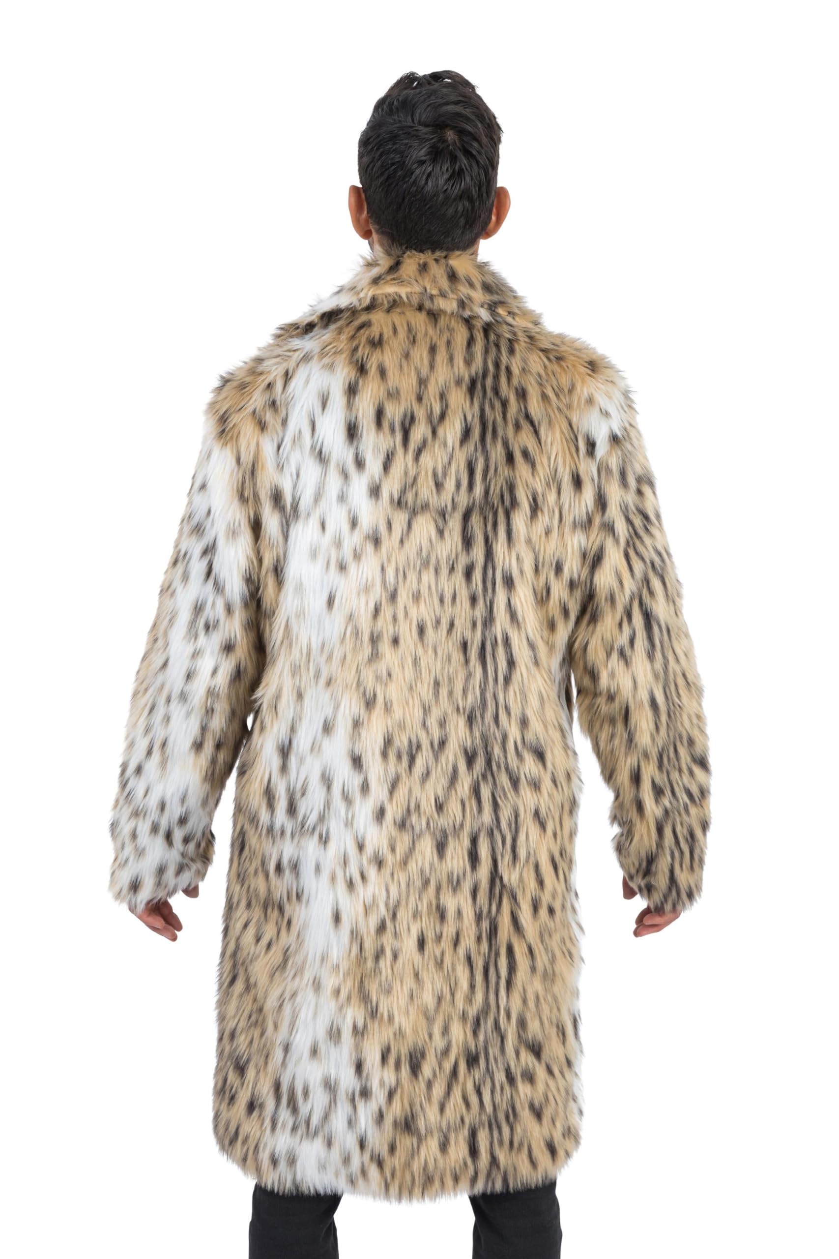 Chaks - Kunstfell Mantel Herren, Lange Jacke mit Leopardenmuster